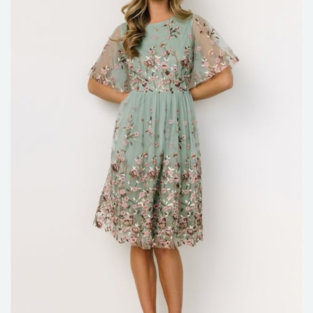 Baltic Born Embroidered Sage Green Midi Dress | Size Small
